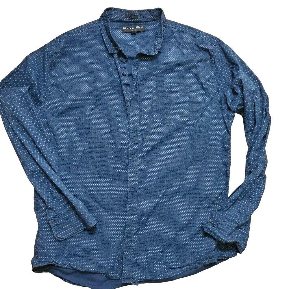 RANDOM ACCESS MEN’S SHIRT SIZE XL NAVY PATTERN BUTTON FRONT W/COLLAR Slim Fit